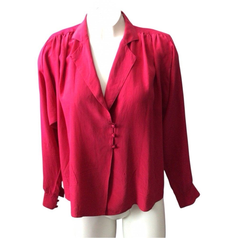 Vintage Bullocks 100% Silk Red Button Up Blouse Size 10